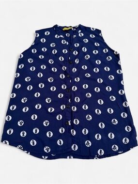 Jackpot Navy Blue Sleeveless Button-Up Printed Top Size 40